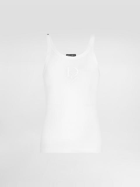 Fine-rib slim-fit singlet with embroidery