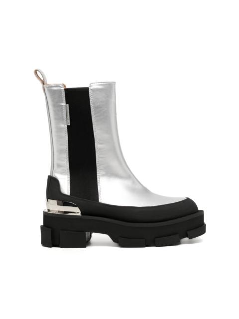 metallic leather ankle boots