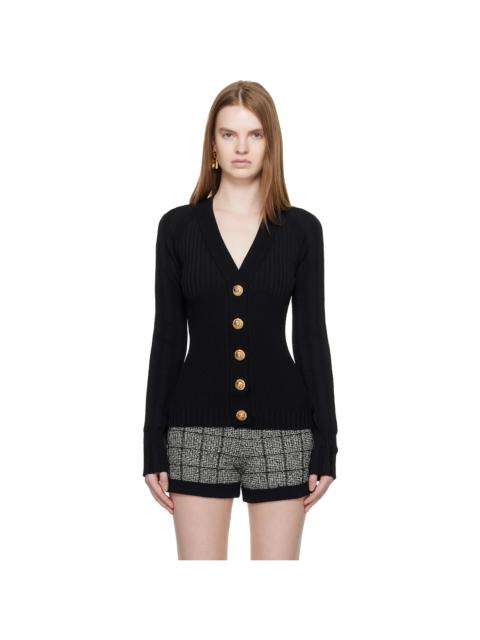 Black Buttoned V-Neck Light Knit Cardigan