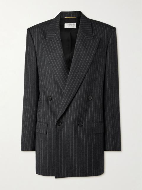 Oversized double-breasted pinstriped wool-flannel blazer Dark gray