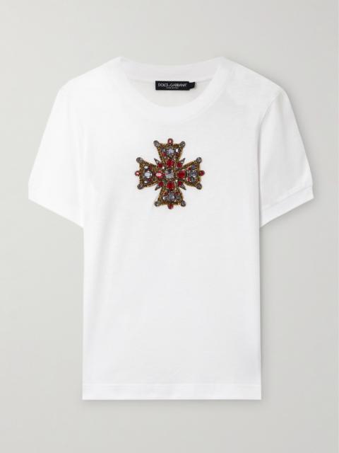 Embellished Cotton-jersey T-shirt