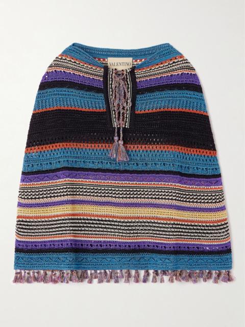 Striped metallic knitted poncho Blue