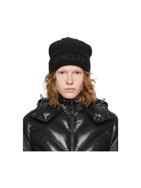 Black Wool Pom Pom Logo Beanie