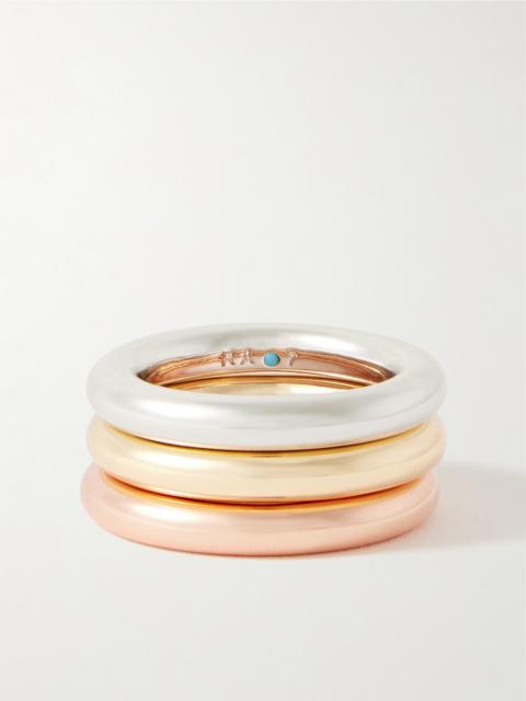 The Tubular Set Of Three Gold-, Rose Gold- And Silver-tone Rings