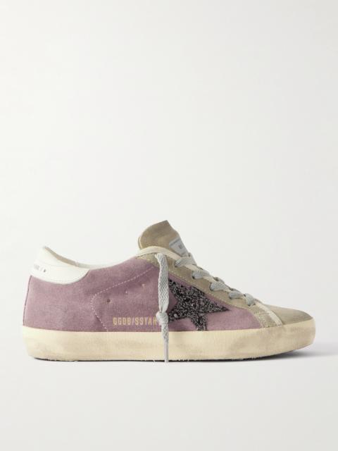 Super-star Leather-trimmed Distressed Glittered Suede Sneakers