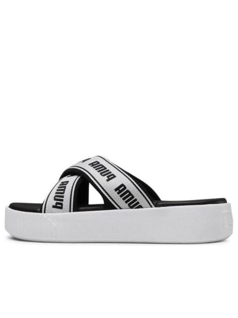 (WMNS) PUMA Platform Slide Tape Slippers For Black/White 380677-01