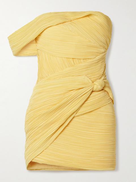 Ahra Off-the-shoulder Draped Plissé-satin Mini Dress