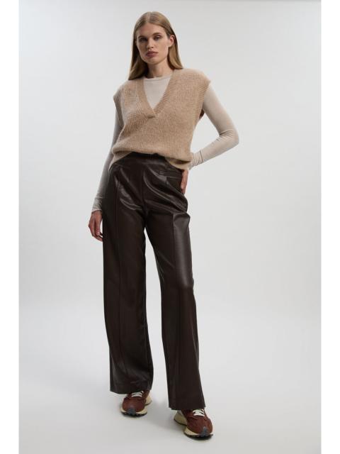 Faux Leather Seam Detail Wide Leg Tailored Trouser