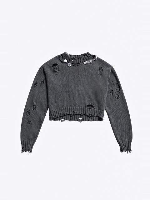 DISTRESSED CRYSTAL CREWNECK SWEATER