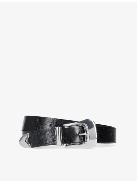 Buckle-embellished leather belt
