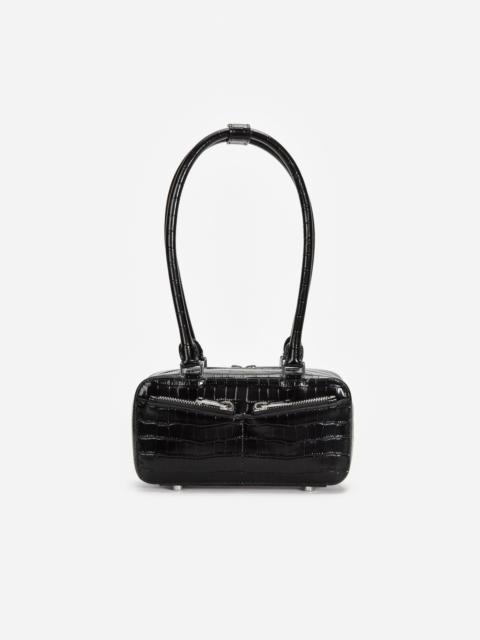 Black Croc Leather Mini Shoulder Bag