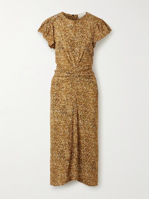 Terena Gathered Printed Stretch-silk Crepe De Chine Midi Dress