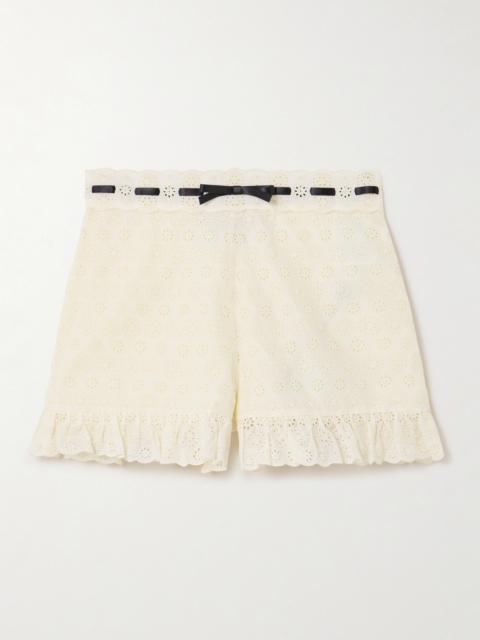 Satin-trimmed Ruffled Broderie Anglaise Cotton Shorts