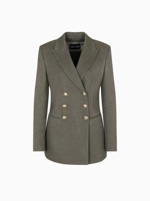 DOUBLE-BREASTED JACKET IN SILK, VISCOSE AND COTTON DRILL