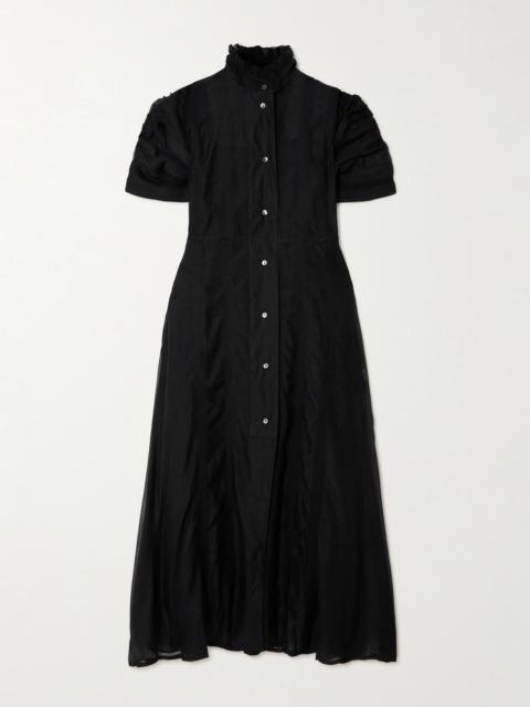 Venetia Ruffled Gathered Embroidered Cotton And Silk-blend Midi Dress