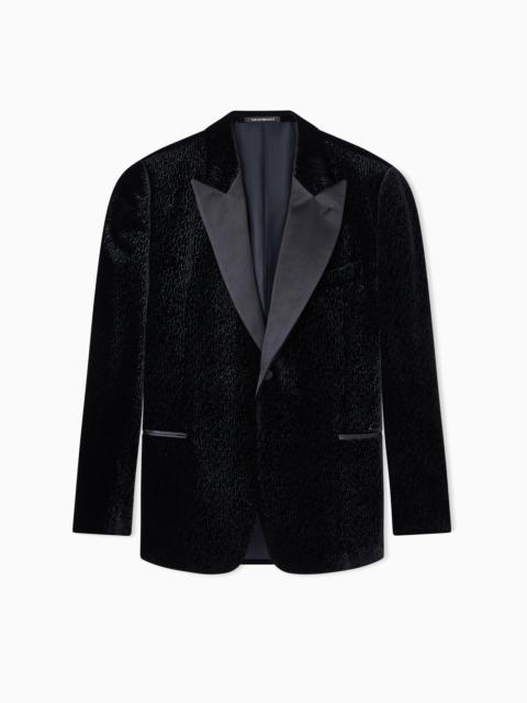 VELVET TUXEDO JACKET WITH ALL-OVER PRINTED MOTIF
