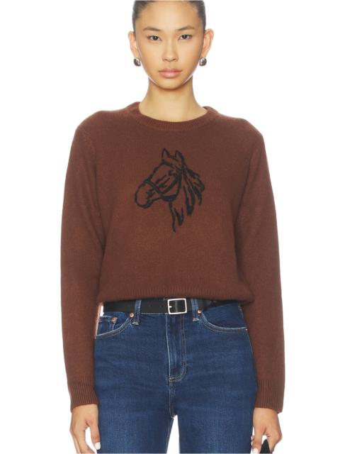 Cashmere Blend Horse Embroidered Crew Sweater