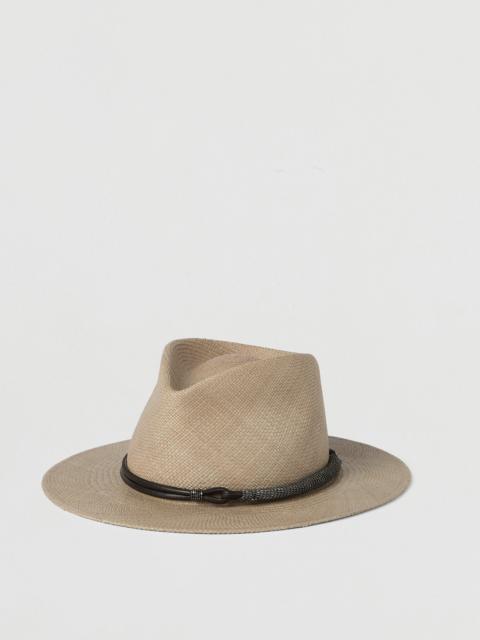Straw fedora with precious leather band