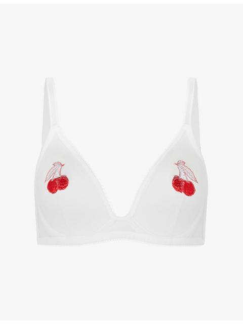Perri Cherry-Embroidered Tulle Bra