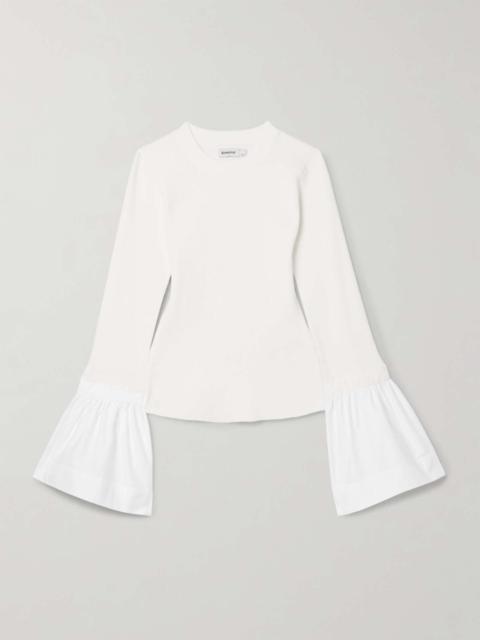 Agata poplin-trimmed ribbed-knit top