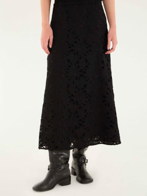 Black Flowered Lace Midi Skirt