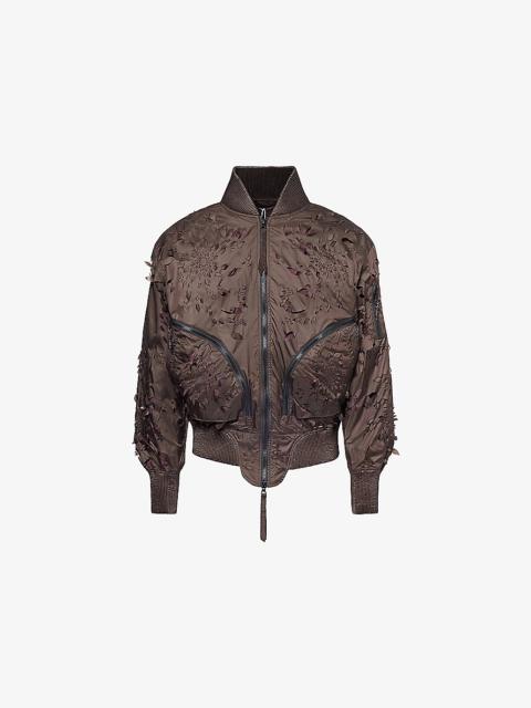 Laser-Slashed Petal Woven Bomber Jacket