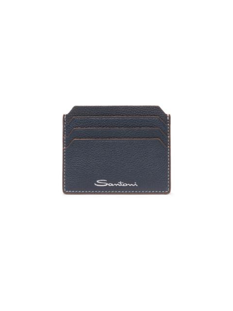 Blue tumbled leather credit card holder