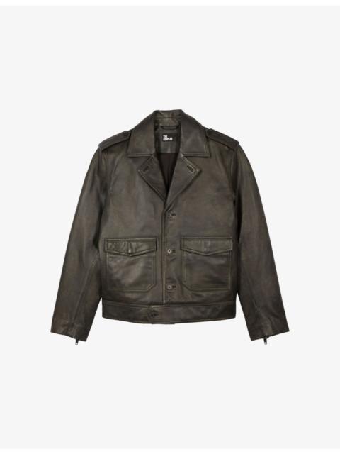 Side-Pocket Zipped-Cuff Leather Jacket
