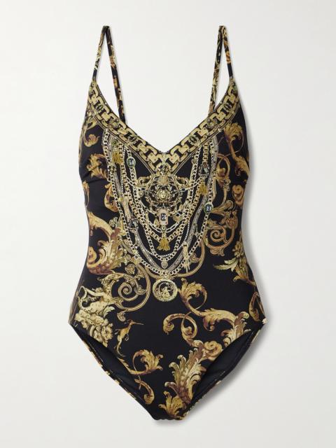 Crystal-embellished Printed Recycled Swimsuit
