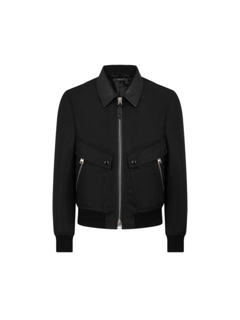 NYLON LEATHER COLLAR BOMBER