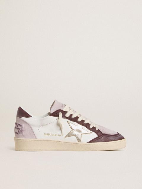 Women's Ball Star LTD in nappa with platinum foiled leather star and burgundy nubuck leather heel ta