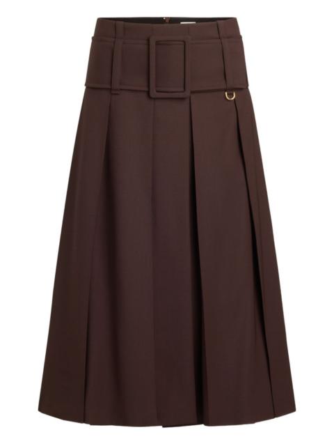 belted pleated midi skirt
