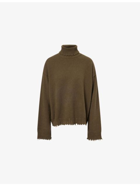 high-neck frayed-hem sweater