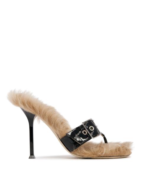 Black High Fur Thong Sandals