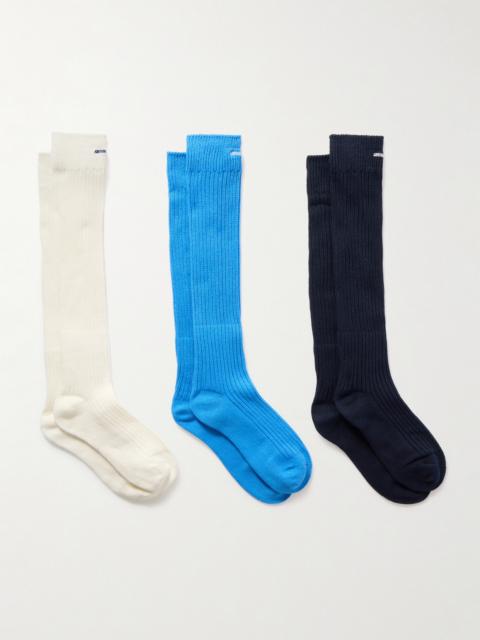 Pack Of Three Embroidered Cotton-blend Socks