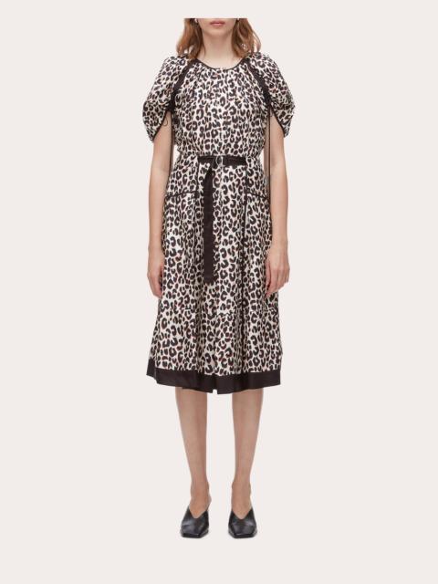 Leopard Silk Twill Ruched-Sleeve Top