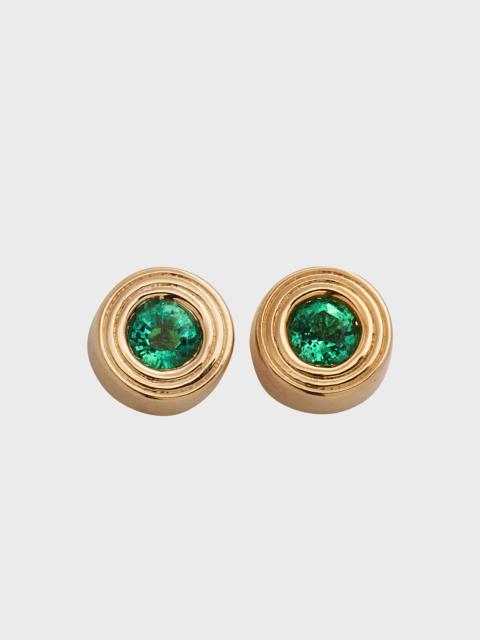14k Yellow Gold Fluted Emerald Stud Earrings