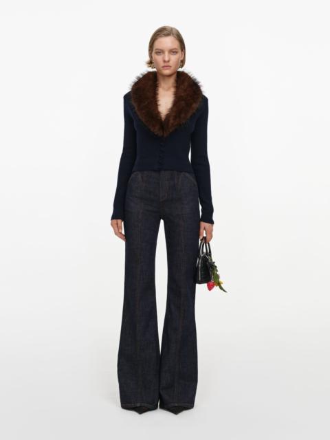 Navy Faux Fur Knit Cardigan