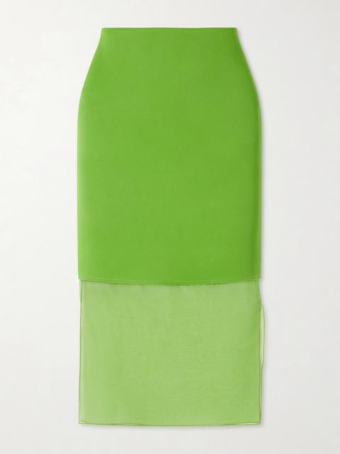 Sybil Layered Frayed Satin-crepe And Organza Midi Skirt