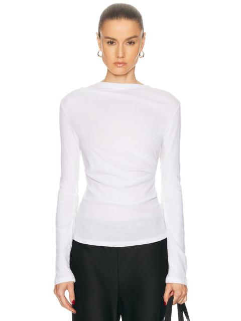 Cashmere Jersey Draped Long Sleeve Crewneck Top