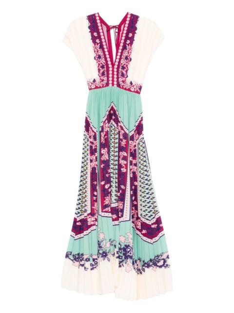 V-neck floral pleated midi dress