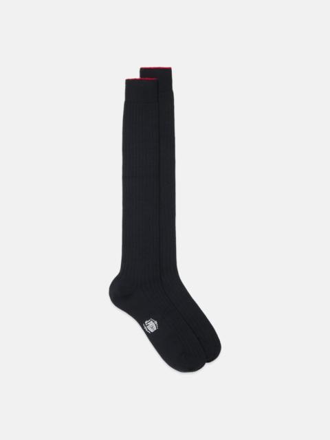 MADE-IN-ITALY BLACK OVER-THE-CALF MERINO WOOL SOCKS