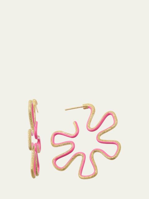 9K Gold Diamond and Pink Enamel Polka Dot Earrings