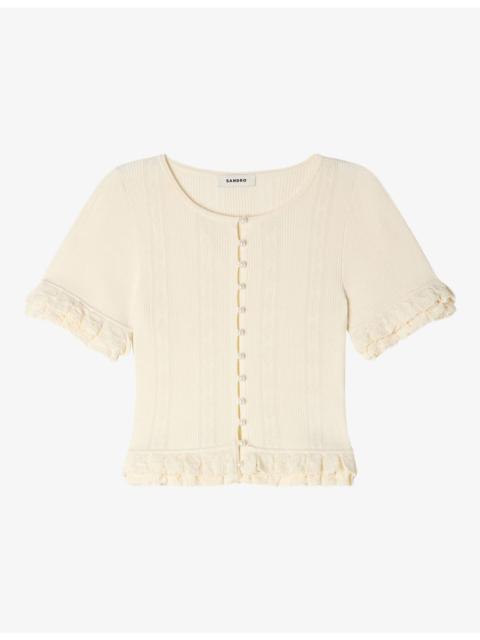 Short-Sleeved Ruffled Knitted Cardigan