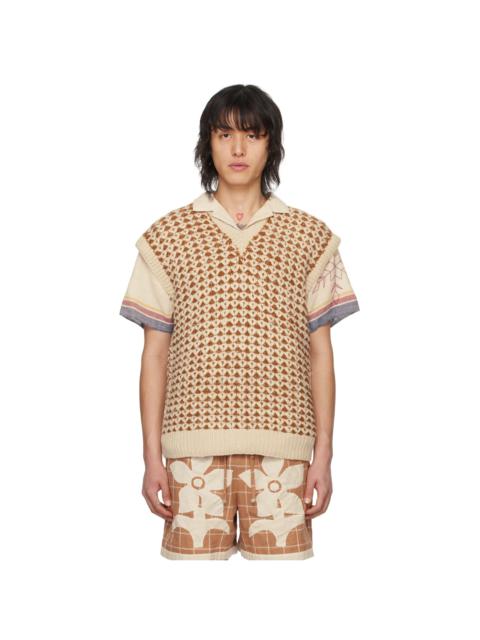 Orange & Off-White Jacquard Vest