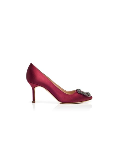 Dark Red Satin Jewel Buckle Pumps