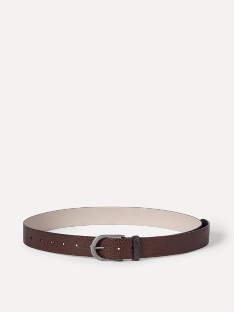 Glossy hammered calfskin belt with monili
