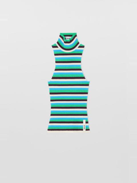 HIGHNECK KNIT TANK TOP / electric green stripes