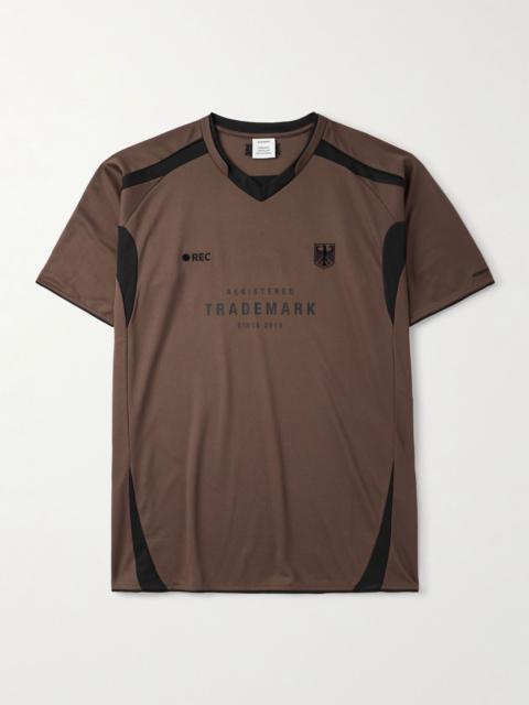 Printed Embroidered Panelled Cotton-Mesh T-Shirt Brown