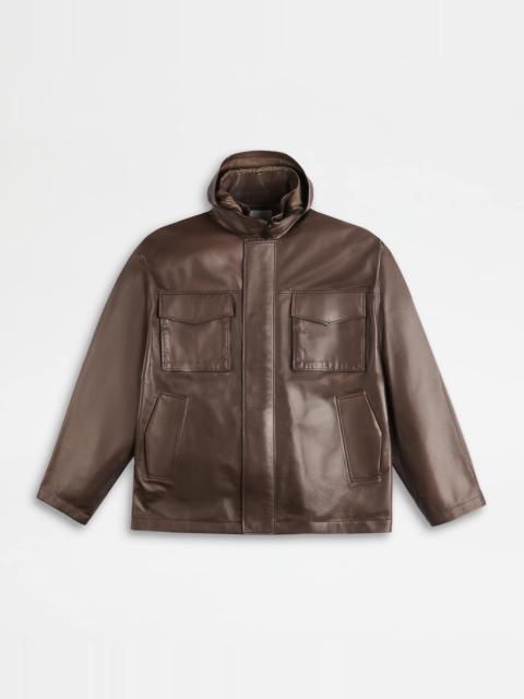 COMFORT FIT FIELD JACKET IN NAPPA LEATHER - BROWN